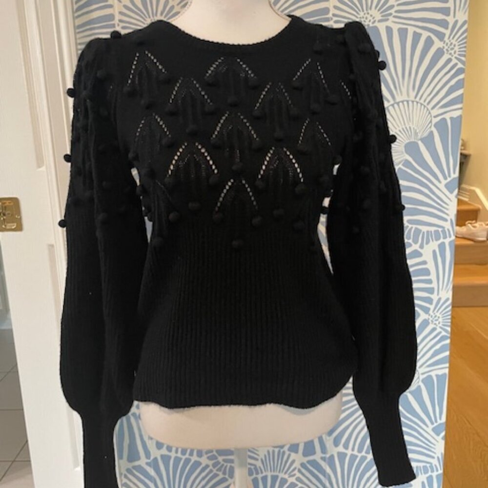 Lilly Pulitzer Black Nueve Bauble Knit Pom Pom Sweater Size XS - Picture 2 of 7